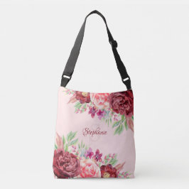 Borgundy Blush Floral Monogram Tragetaschen Mit Langen Trägern