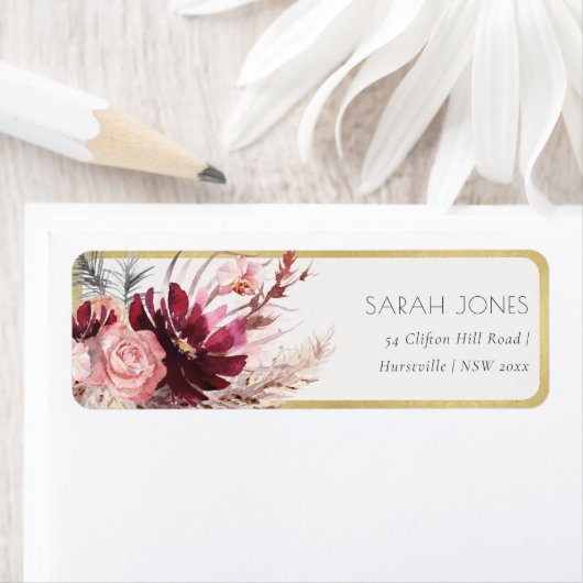 Borgundy Blush Pampas Grass Address Label (Insitu)