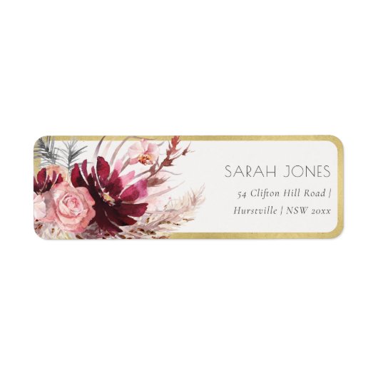 Borgundy Blush Pampas Grass Address Label (Vorne)