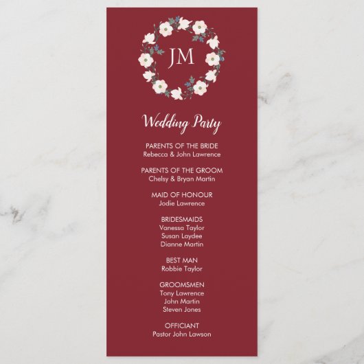 Borgundy Blush Pink Bläschen Blumenkraut Monogramm Programm (Rückseite)