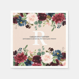Borgundy Blush Pink Monogram Wedding Serviette