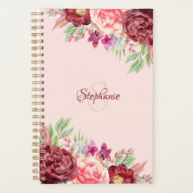 Borgundy Blush Wassercolor Floral Monogram