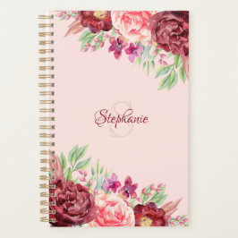 Borgundy Blush Wassercolor Floral Monogram Planer