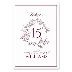 Borgundy Leafy Wappen Monogram Floral Wedding Tischnummer