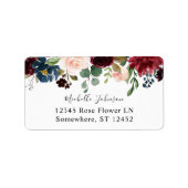Borgundy & Navy Pink Floral 3 Rücksendeadresse Adressaufkleber (Vorne)