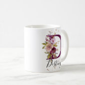 Borgundy Pink Cream Floral Letter D Monogram Kaffeetasse (VorderseiteRechts)