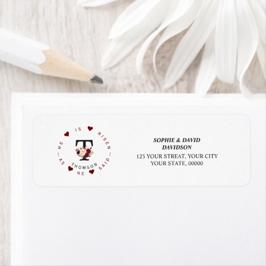 Borgundy Pink Floral Monogram Rücksendeadresse Lab (Insitu)