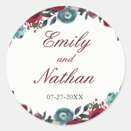 Borgundy Red Watercolor Blumenaufkleber Runder Aufkleber