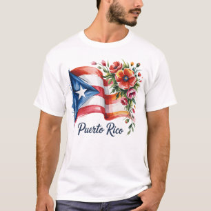 Boricua Pride Floral Puerto Rico Flag Wasserfarbe T-Shirt