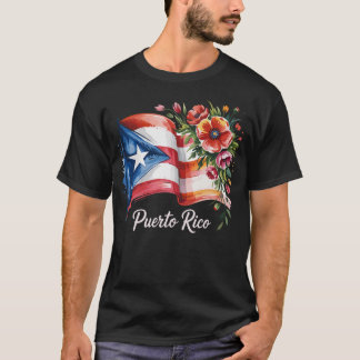 Boricua Pride Floral Puerto Rico Flag Wasserfarbe T-Shirt