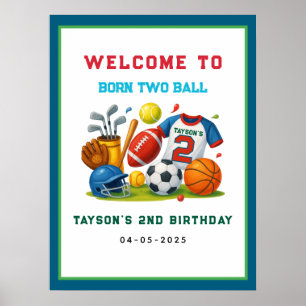 Born 2 Ball – Sport-Thema Jungen 2. Geburtstag Poster