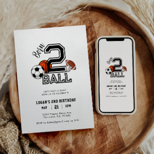 Born 2 Ball Sport-Thema Jungen 2. Geburtstagsfeier Einladung