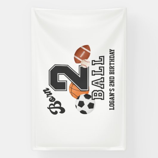 Born 2 Ball Sport Theme Boy Second Birthday Party Banner (Vertikal)