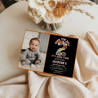 Born 2 Ball Sport Themed Boy 2nd Birthday Party Einladung