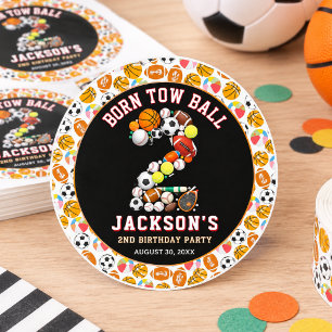 Born 2 Ball Sport-Themenschmuck für Jungen zum 2. Runder Aufkleber