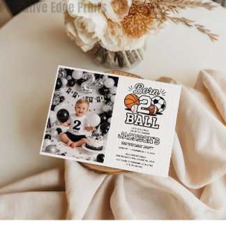 Born 2 Ball Sports Themed Boy 2nd Birthday Party Einladung