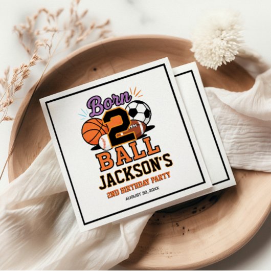 Born 2 Ball Sports-Themed Boy 2nd Birthday Party Serviette