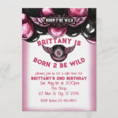 Born 2 Be Wild Pink, Black Motorcycle 2nd Birthday Einladung (Vorderseite)