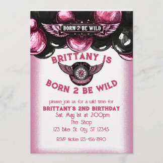 Born 2 Be Wild Pink, Black Motorcycle 2nd Birthday Einladung