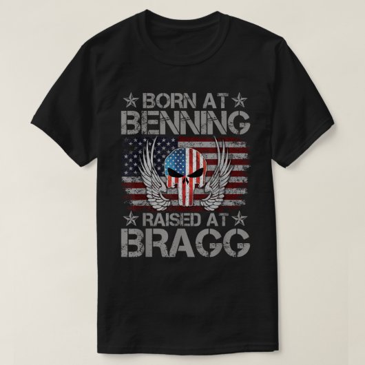 Born At Ft Benning Raised Fort Bragg Airborne Vete T-Shirt (Design vorne)
