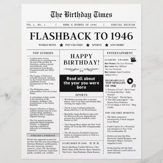 Born in 1946 Fun Newspaper black and white (Vorderseite)