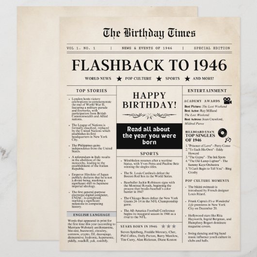 Born in 1946 Mock Newspaper sepia (Vorne/Hinten)