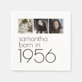 Born in 1956 3 Photos 70th Birthday Party Serviette (Vorderseite)