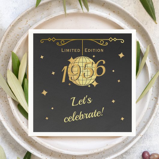 Born in 1956 70th birthday party decoration black  serviette