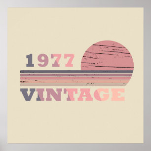 born in 1977 vintage birthday pink and purple poster