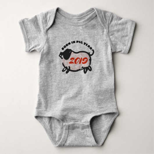 Born in Chinese Pig Year New Baby F Bodysuit Baby Strampler (Vorderseite)