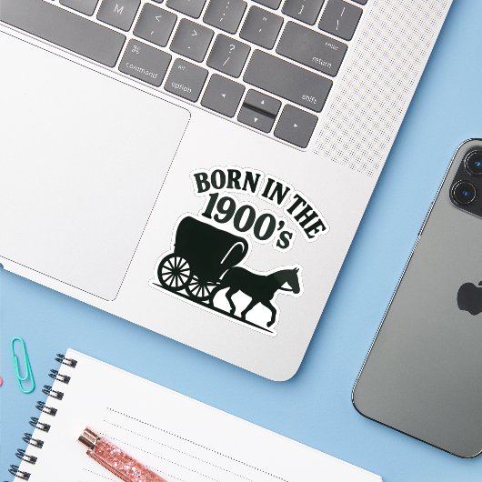 Born in the 1900's Nostalgic Funny Aufkleber (Laptop mit iPhone)