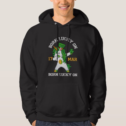 Born Lucky On 17 Mar St Patrick Day Unicorn Hoodie (Vorderseite)