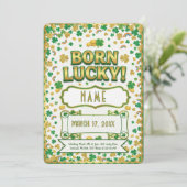 Born Lucky St. Patrick’s Day Birthday Invitation Karte (Stehend Vorderseite)