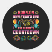 Born On New Year's Eve. Countdown. Birthday Runder Aufkleber (Vorderseite)