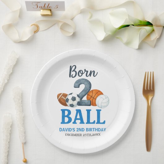 Born To Ball Sports Second Birthday Pappteller (Hochzeit)
