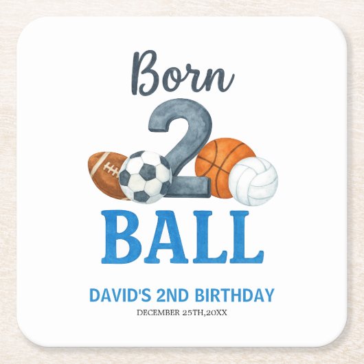 Born To Ball Sports Second Birthday  Rechteckiger Pappuntersetzer (Vorderseite)