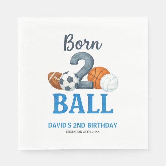 Born To Ball Sports Second Birthday  Serviette (Vorderseite)