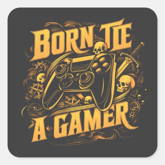 Born To Be A Gamer Skull Controller Art Quadratischer Aufkleber (Vorderseite)