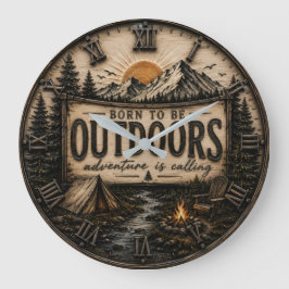 Born to Be Outdoors Rustic Camping Mountain Große Wanduhr
