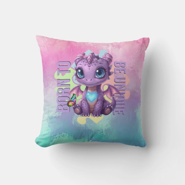 Born to Be Unique Cute Dragon - Autism Awareness Kissen (Vorderseite)