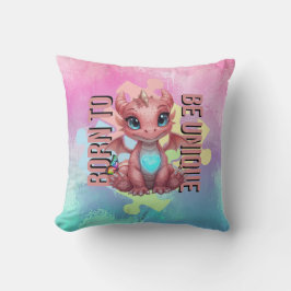 Born to Be Unique Cute Pink Dragon– Inspirational  Kissen