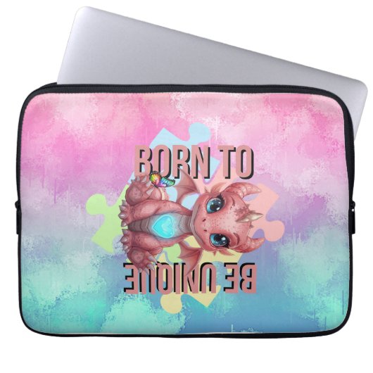 Born to Be Unique Cute Pink Dragon– Inspirational  Laptopschutzhülle (Vorderseite)