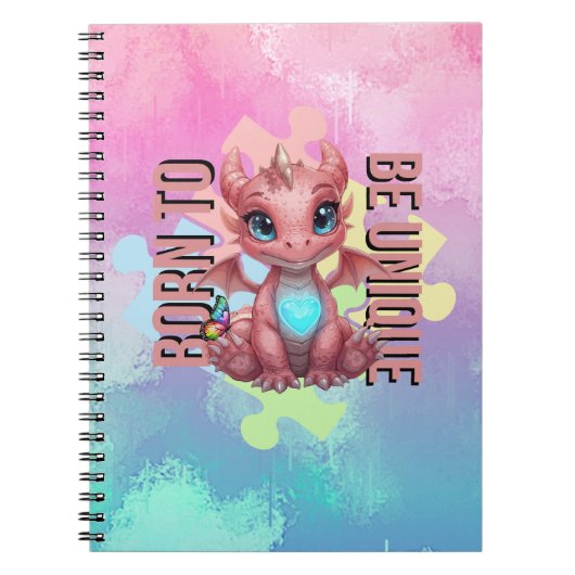 Born to Be Unique Cute Pink Dragon– Inspirational Notizblock (Vorderseite)