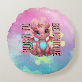 Born to Be Unique – Dragon Heart Cute Baby Dragon  Rundes Kissen