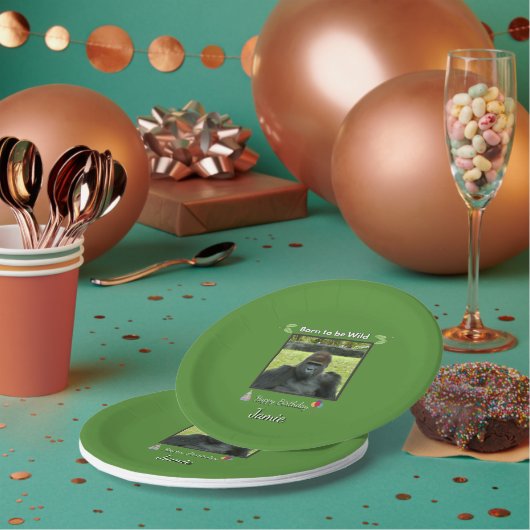 Born to Be Wild Gorilla Birthday Fun Pappteller (Multi)