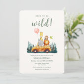 Born To Be Wild Safari Animals Baby Shower  Einladung (Stehend Vorderseite)