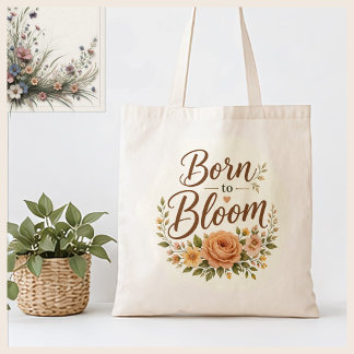 Born to Bloom Boho Floral Grafik Canvas Tragetasche
