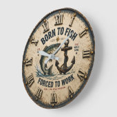 Born to Fish Forced to Work Rustic Fisherman Gift Große Wanduhr (Winkel)