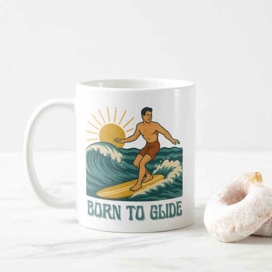 Born To Glide Cali Surfer -Retro Surf Art- Surfing Kaffeetasse (Mit Donut)