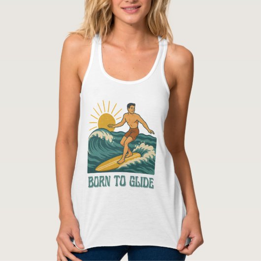 Born To Glide California Surfer Retro Graphic Surf Tank Top (Vorderseite)
